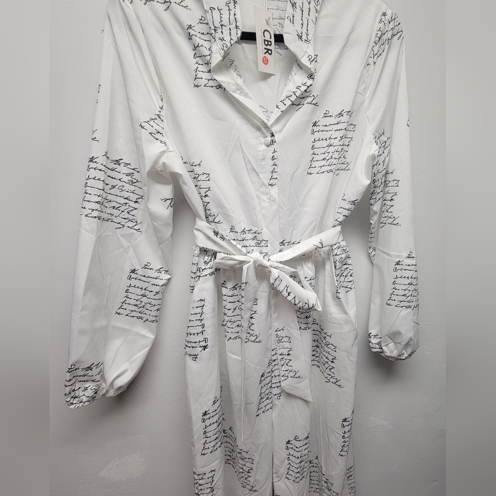 NWT White Script Print Jumpsuit Women's Size L/XL - Picture 5 of 8